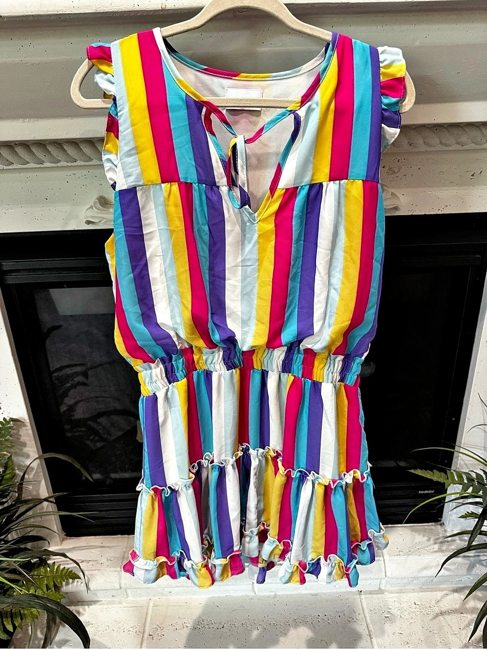 Adrienne Style 246851 Striped Dress in Multicolor Large Like New